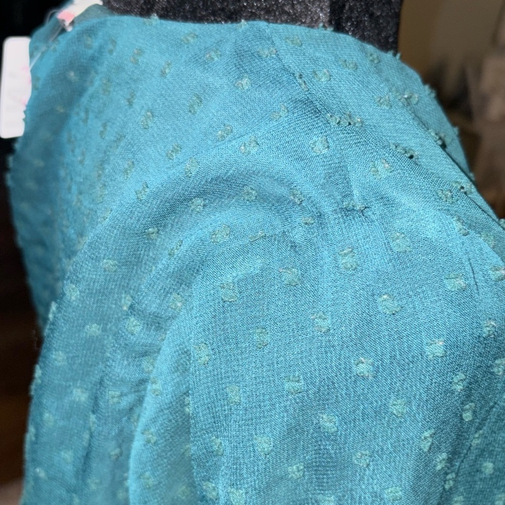 ANDREE' by unit Medium Dark Teal Long Sheer  Sleeve midi embroidered dress- GC🩷 - Picture 13 of 16